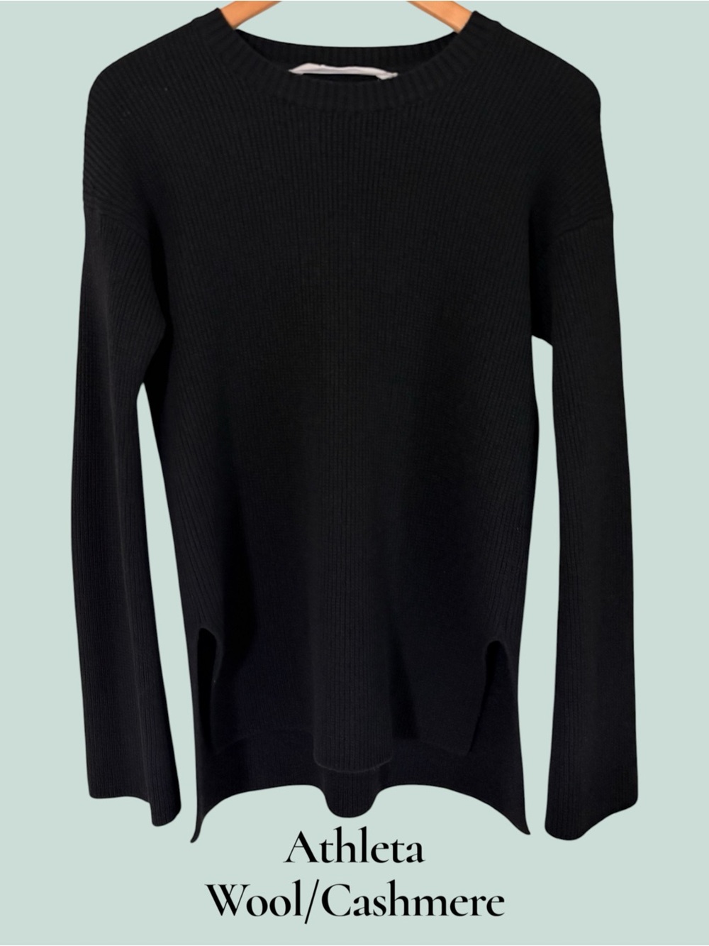 Athleta Black Wool-Cashmere ribbed Crewneck Sweater. Fall 2017. Good preowned!